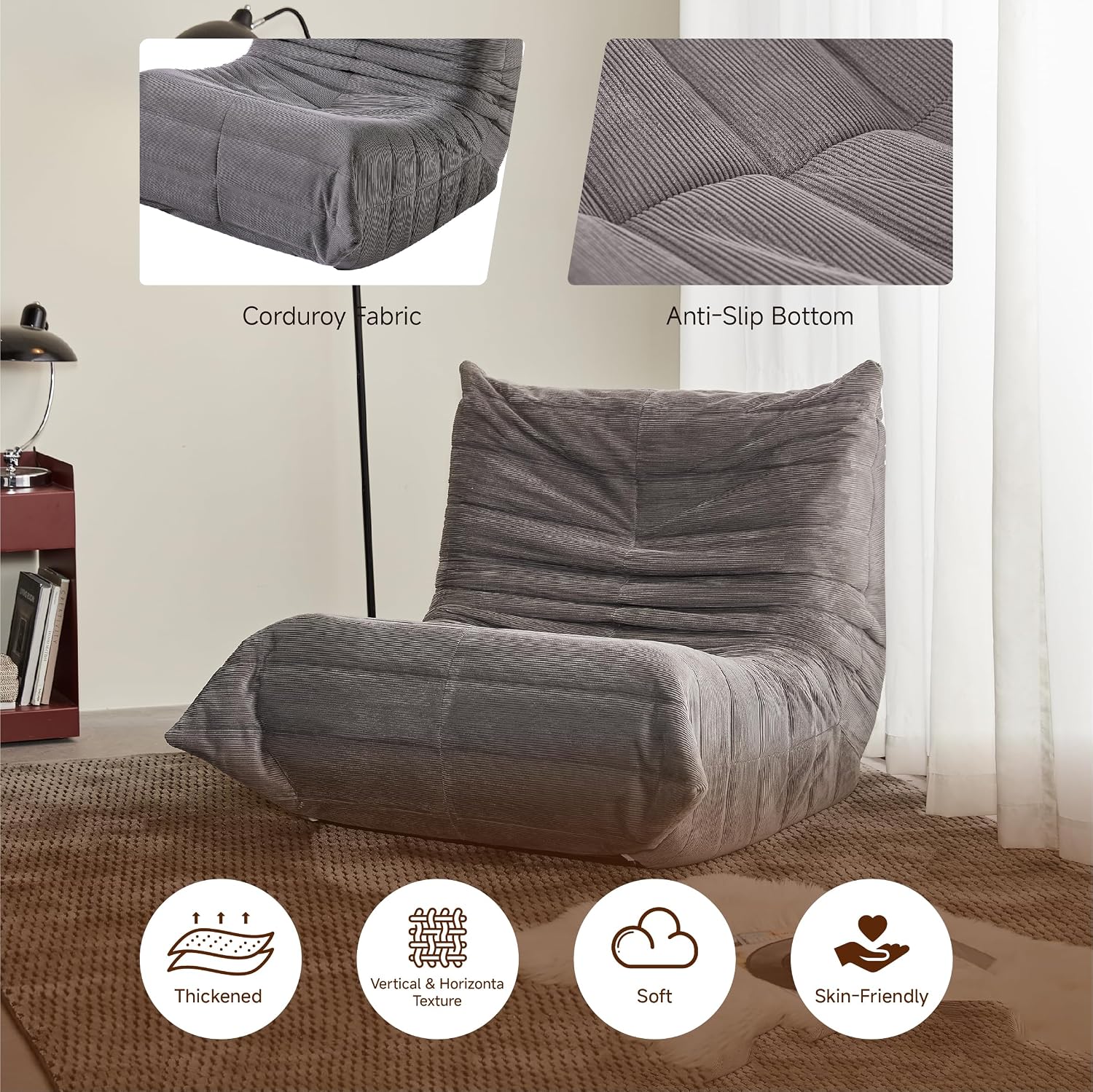 Bean Bag Chair for Adults,Bean Bag Chairs with High Density Comfortable Memory Foam,Giant Lazy Sofo Fireside Bean Bag Chair, for Living Room, Bedroom, Reading & TV (Grey)
