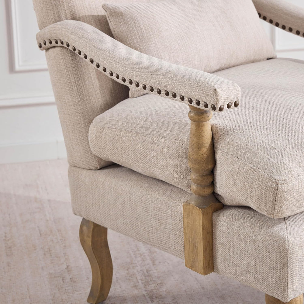 Accent Chair with Ottoman, Farmhouse Upholstered Armchair with Removable Thic...