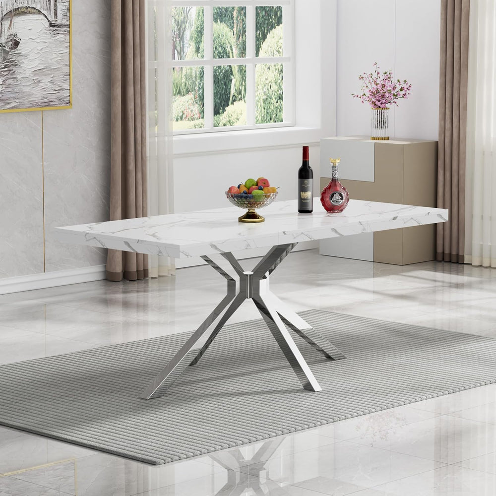 70 inch Faux Marble Dining Table for 4-6, Modern Kitchen Table with White Fau...