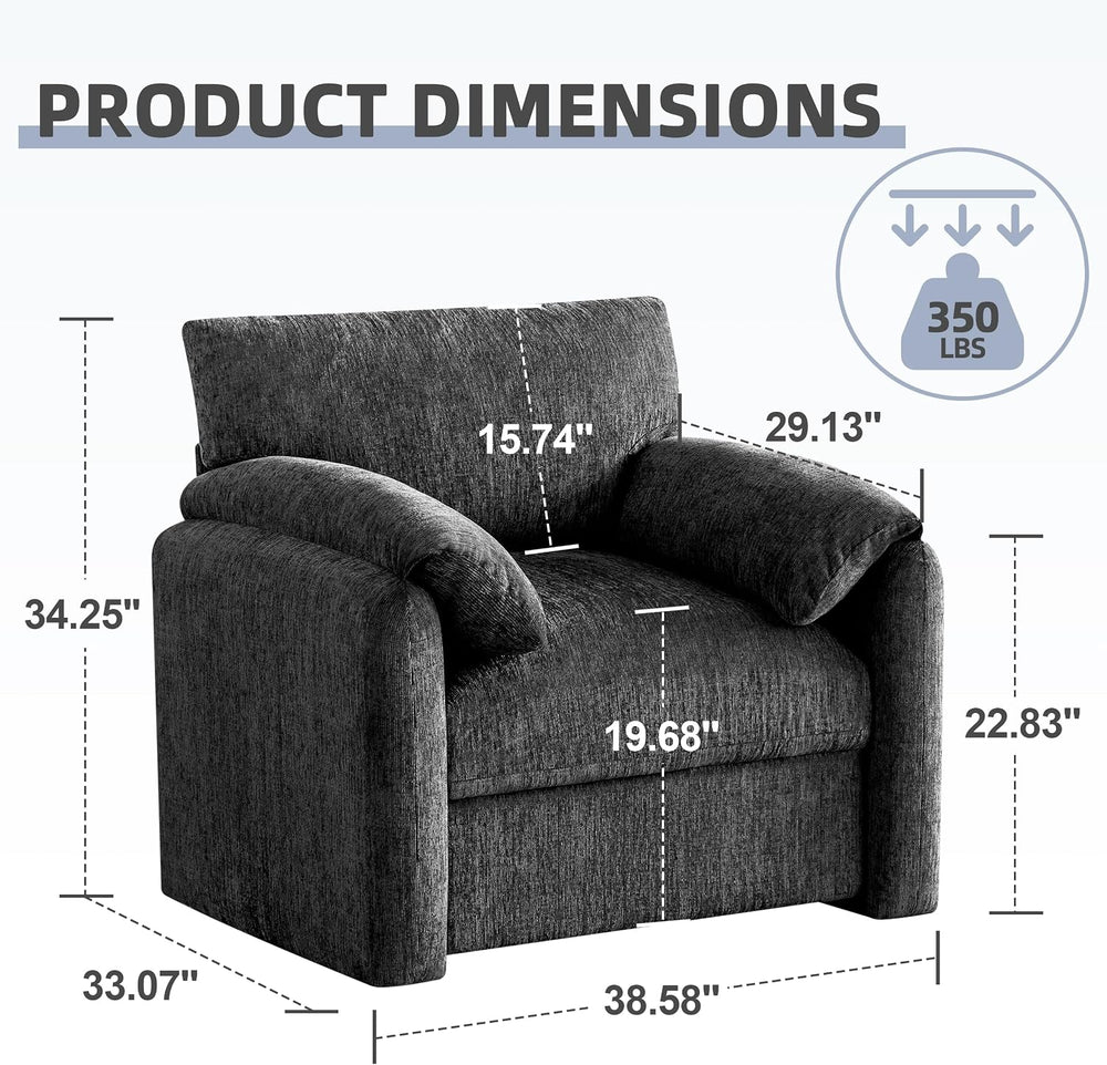 Howjoe 2 Pack Accent Chair for Living Room, Oversized Armchair, Darkgray