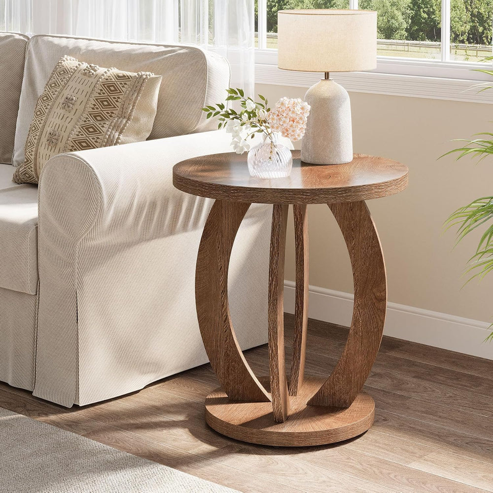 Tribesigns End Table, Round Side Table with Storage, Farmhouse Nightstand Bed...