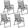 Yaheetech Outdoor Patio Chairs Set of 4, Folding Patio Chairs with Metal Frame, Armrests, Portable Dining Chairs for Camping, Lawn, Garden and Porch, Gray