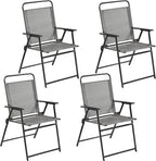 Yaheetech Outdoor Patio Chairs Set of 4, Folding Patio Chairs with Metal Frame, Armrests, Portable Dining Chairs for Camping, Lawn, Garden and Porch, Gray