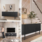 WERMO 71’’ Black Sideboard Cabinet with Doors and Shelves - Black Cabinet for Living Room, Bedroom, Entryway and Office Credenza. Kitchen Buffet, Modern Media Console Table with Storage (Black Oak)