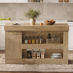 Tribesigns Kitchen Island with Trash Storage Cabinet, 55" Large Prep Table | 2-Tier Shelf, Farmhouse Island Table Furniture for Meal Prep, Dining & Entertaining, Natural Oak Wood, Supports up to 350 lb