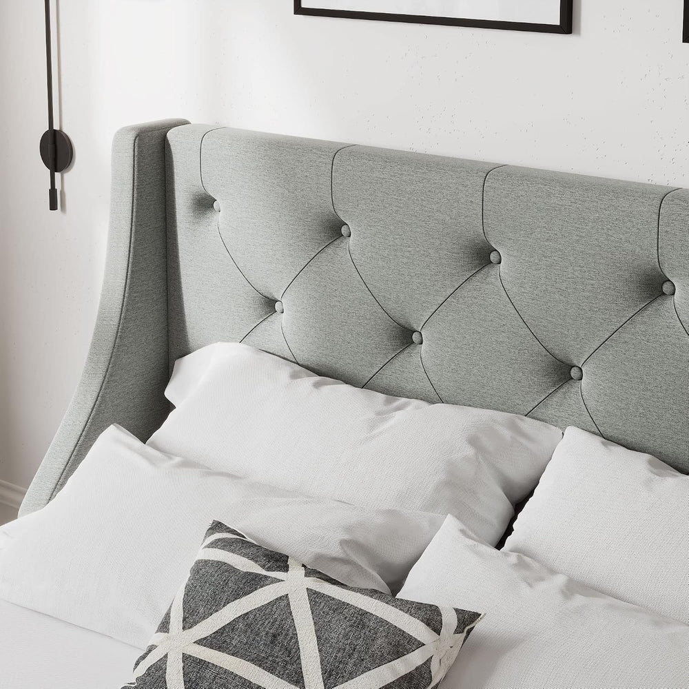 Allewie Queen Bed Frame with 4 Storage Drawers and Wingback Headboard, Button...