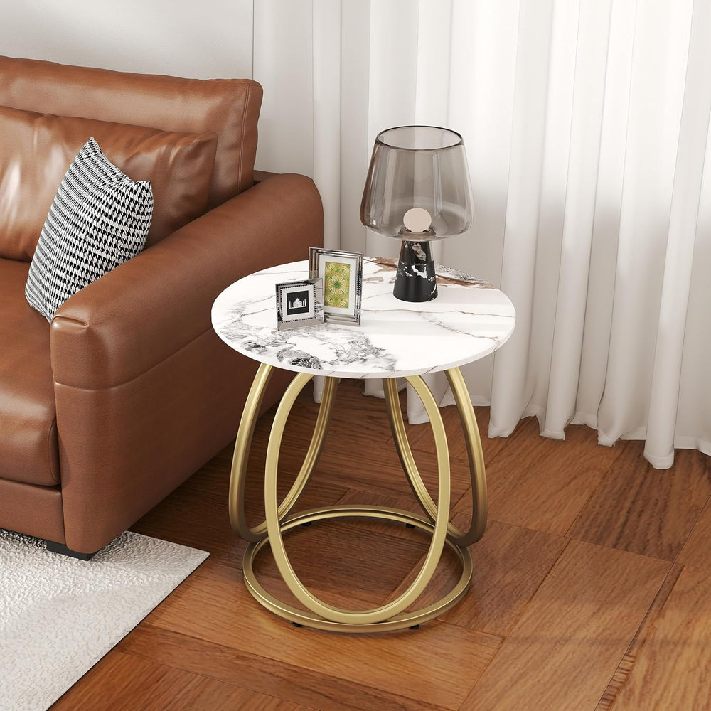 O&K FURNITURE Gold Side Table Living Room, Round End Table with Marbling ...