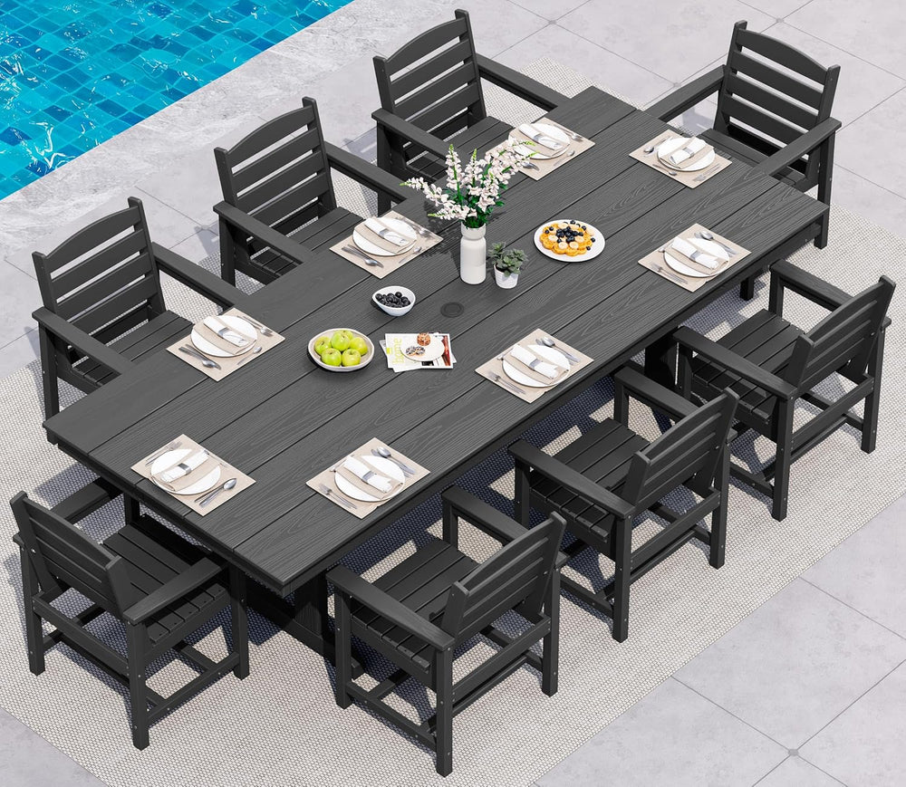 SERWALL 9Pcs 84" HDPE Outdoor Dining Set for 8 with Armchairs,Black