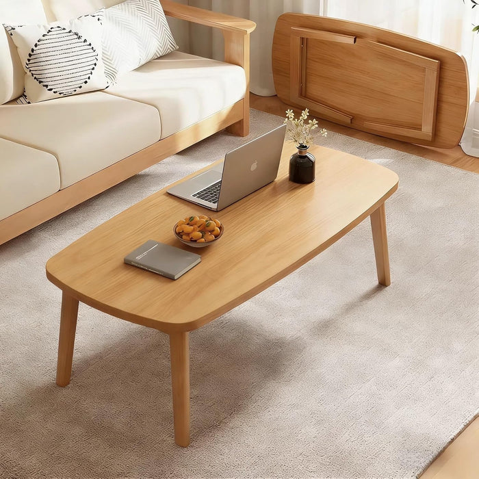 Foldable Coffee Table, Coffee Tables for Living Room, Foldable Legs Minimalist Solid Wood Side Table, Natural Wood Color.(39.4IN)