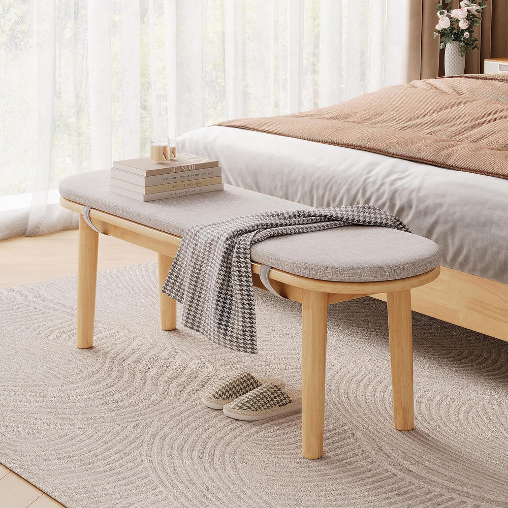 63" Dining Bench Rubber Wood for 6-8 Person,Bedroom Bench,Window Bench,E...