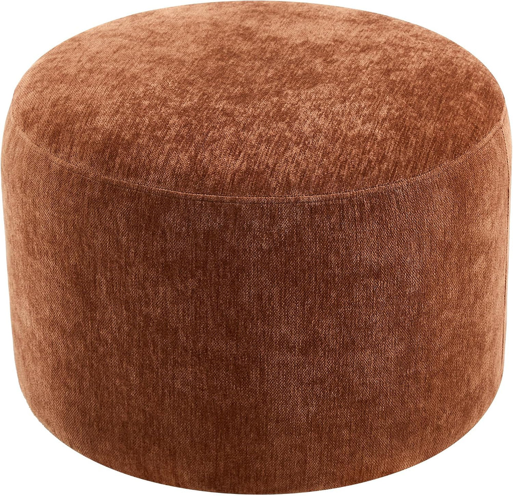 Upholstered Round Pouf Ottoman, Modern Footstool, Orange-Brown | Small Chenil...