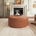 Christopher Knight Home GAVI PU Leather Ottoman Foot Stool, 30" Pouf Footstool Ottoman Seat, Upholstered Foot Chair, Round Footrest, Modern Side Table for Living Room Bedroom Home Decor, Cognac Brown