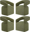 Upholstered Dining Chairs with Casters, Modern Barrel Side Armchair with Rollers for Dining Room, Bedroom, Kitchen, Reading Room, Green, Set of 4