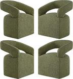 Upholstered Dining Chairs with Casters, Modern Barrel Side Armchair with Rollers for Dining Room, Bedroom, Kitchen, Reading Room, Green, Set of 4
