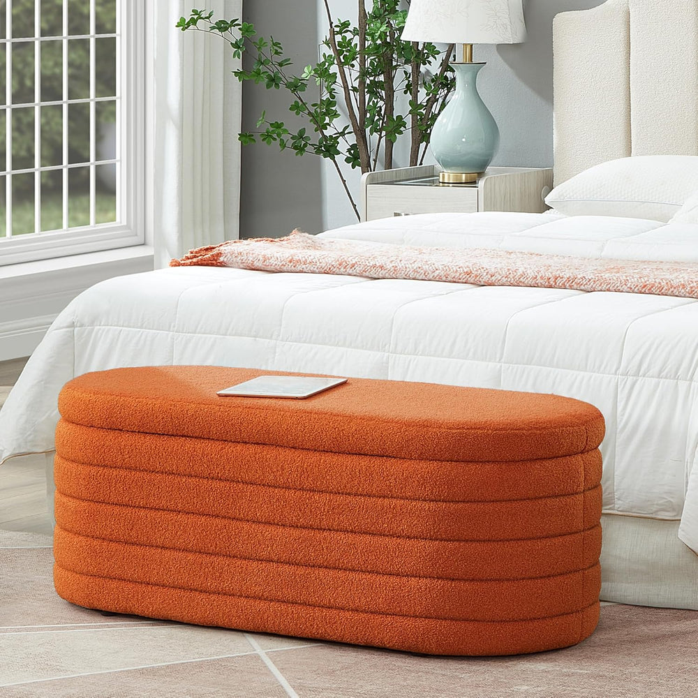 extrasleep Modern 43" Oval Storage Ottoman Bench with Safety Hinge, Upho...