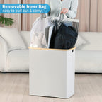 efluky Laundry Hamper with Lid, Double Laundry Hamper with 2 Removable Bags, 2 Section Laundry Basket with Bamboo Handles for Bathroom, Bedroom & Laundry Room, 140L (36.9 Gallon) Light Grey