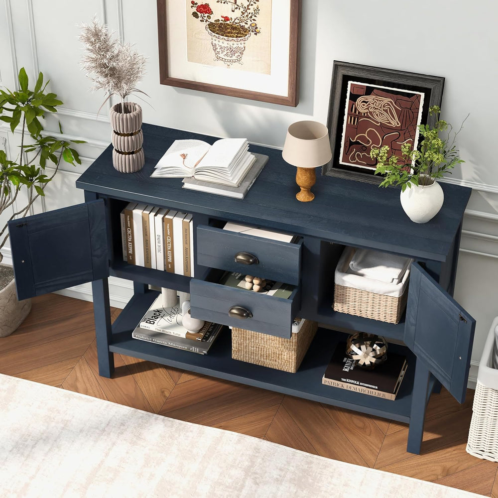 46'' Solid Wood Console Table Sideboard with 2 Drawers and Cabinets a...