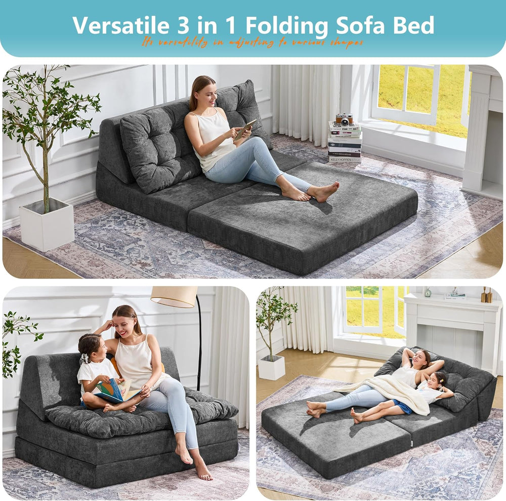 Hobestluk Adult Folding Futon Sofa Bed,Loveseat Floor Lounger,Graphite
