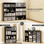 IOTXY DIY Modular Cube Bookcase - CubeXY Customizable Stackable Expandable Combination Set, 23-Cube Open Bookshelf for Books, Fabric Storage Bin, and Vinyl Record Organizer, Black