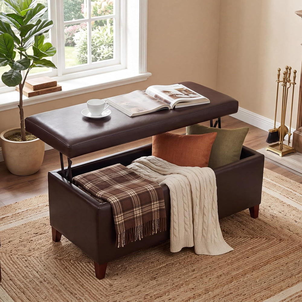 Homebeez 42" Storage Ottoman Bench, Lift Top Faux Leather Coffee Table
