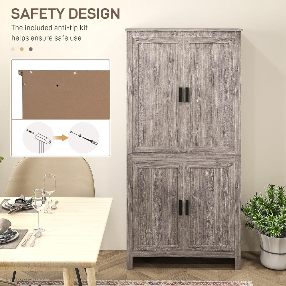 HOMCOM 64" Kitchen Pantry Cabinet, Freestanding Storage Cabinet with 4 D...