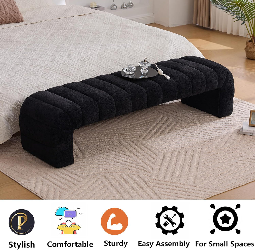 Arched Ottoman Bench for Bedroom Living Room,69.7" Chenille Long Benches...