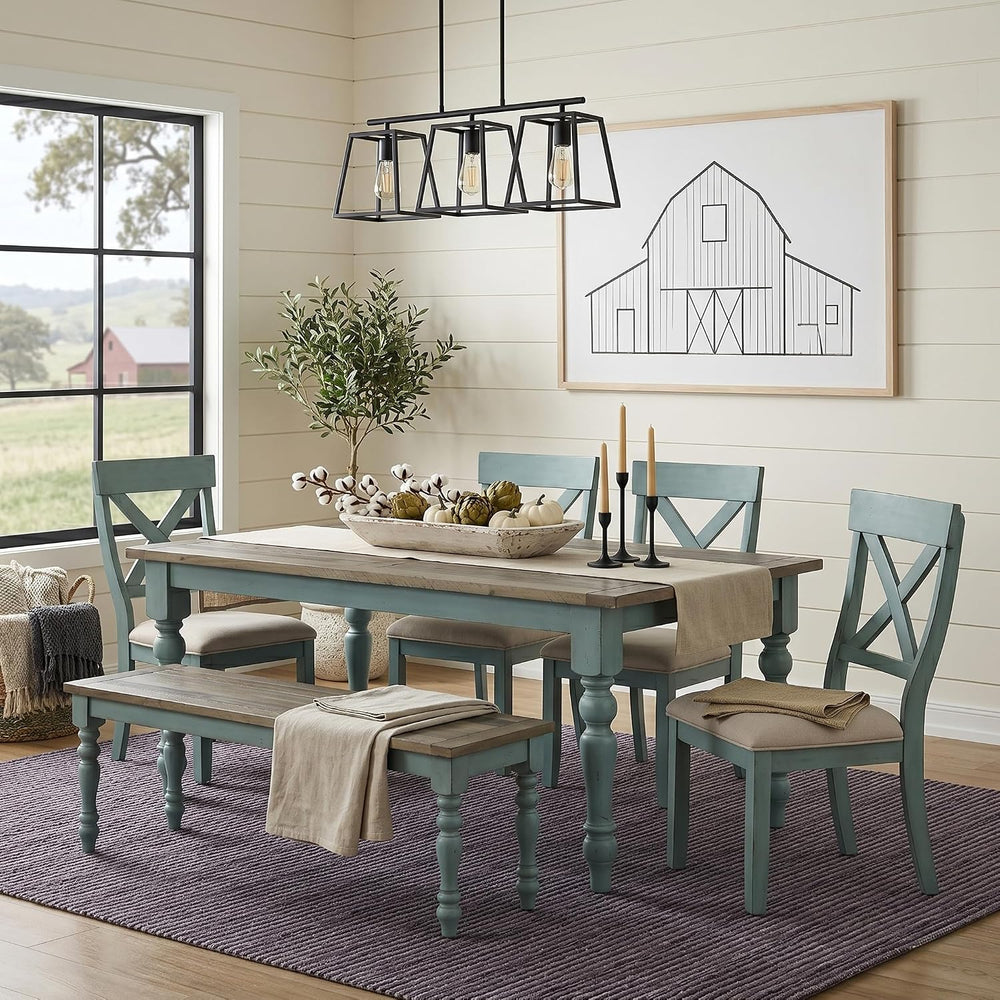 Roundhill Furniture Prato 6-Piece Dining Set, Dining Table with 4 Cross Back ...