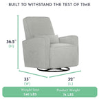 Evolur Holland Upholstered Plush Seating Glider Swivel, Glider Chair for Nursery in Harbor, Modern Nursery Glider, Tool-Free Assembly, Easy to Clean, Environmentally Conscious Glider