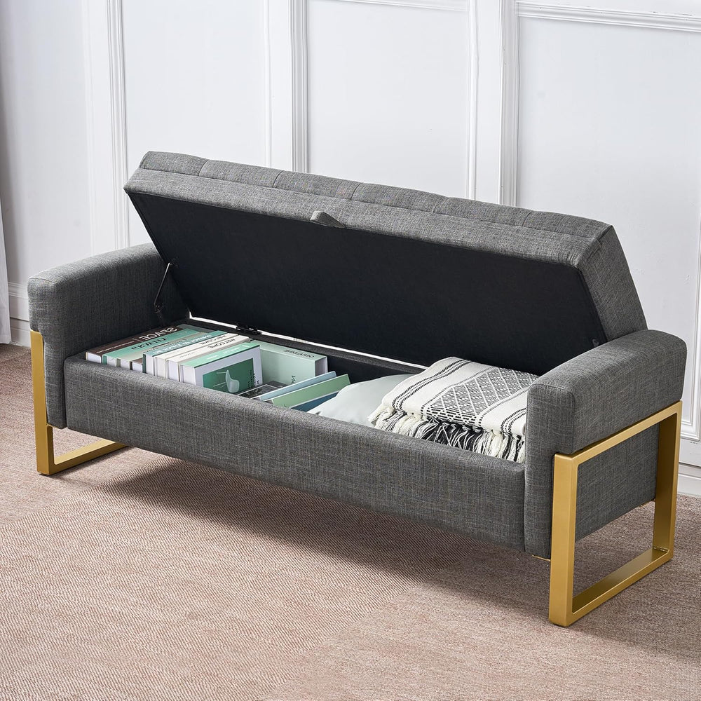 adochr 57" Storage Bench, Linen Upholstered Ottoman with Storage, Large ...