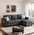 Youmumeub 78" Sectional Sofa Couches for Living Room, 3 Seat L Shaped Convertible Couch with Storage Ottoman, Comfortable Pet-Friendly Linen Sofa Set for Small Space, Apartment, Office, Dark Grey