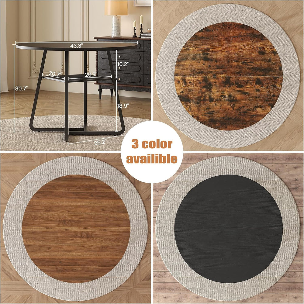 Bigbiglife 43.3" Dining Table for 4, Round Kitchen Table with Storage, S...