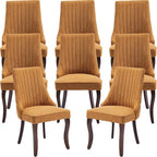 Gold Mid Century Dining Chairs Set of 8, Modern Kitchen & Dining Room Chairs Set of 8, Linen Upholstered Kitchen Chairs, Sillas de Comedor, Wood Legs (Yellow, 8 Pcs)