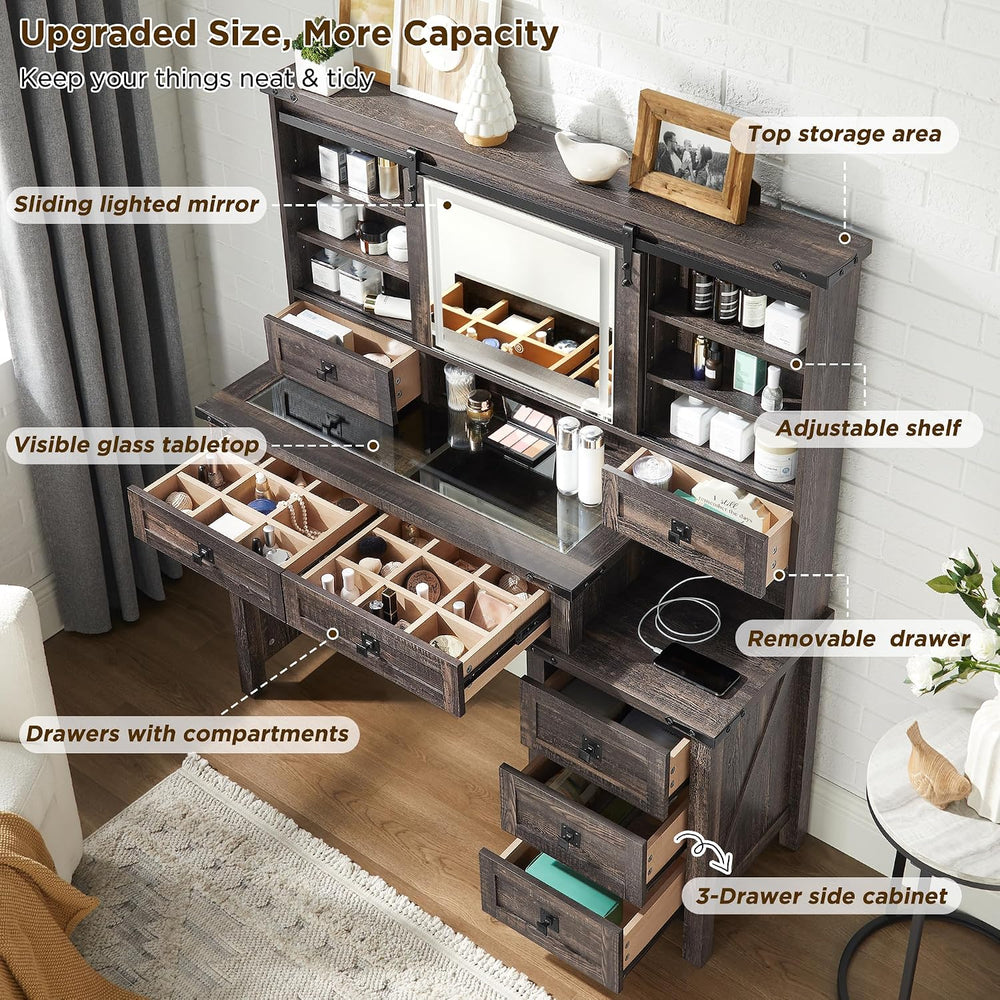 T4TREAM 48'' Farmhouse Makeup Vanity Desk with Sliding HD Mirror and ...