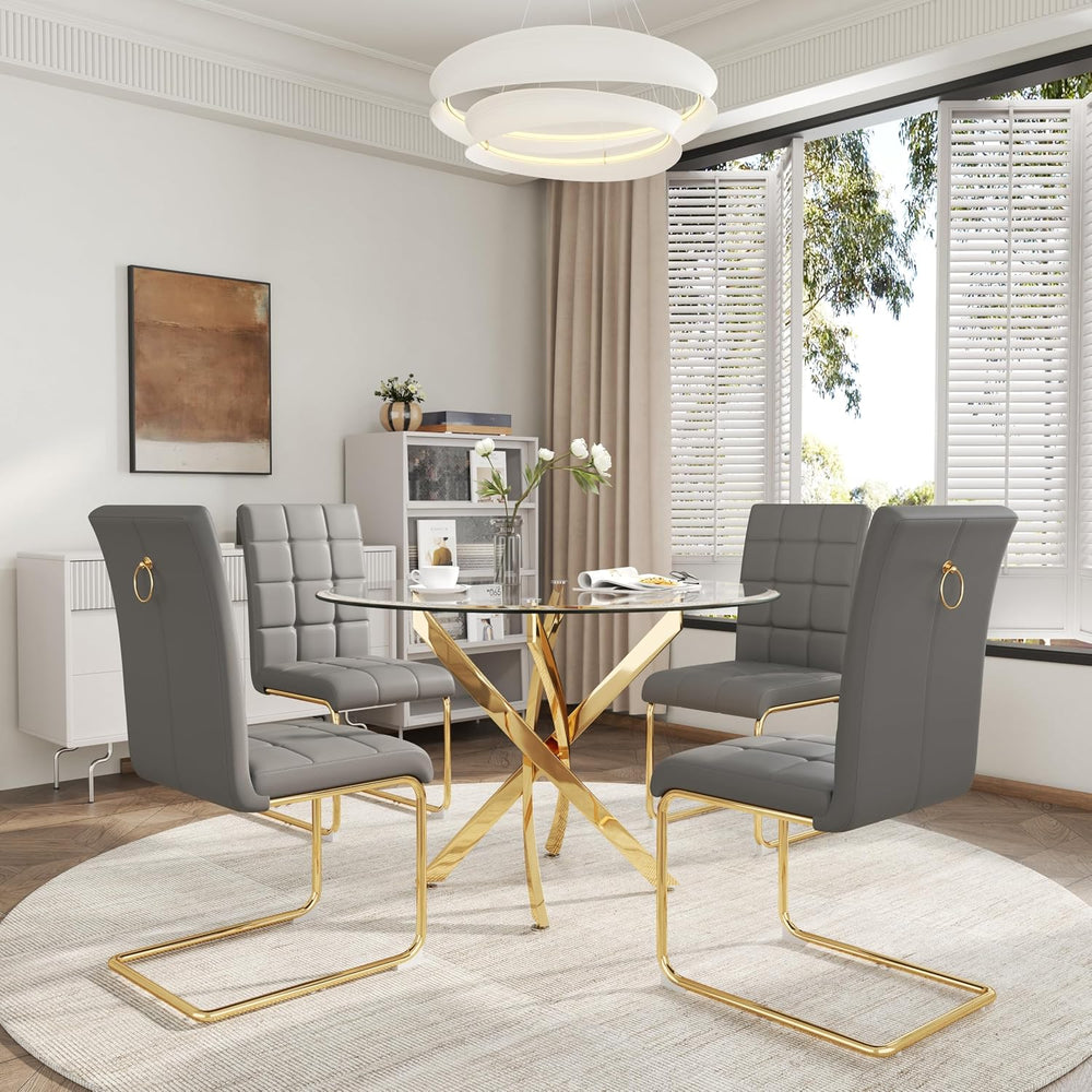 AF ARTISAN FURNITURE 5 Piece Round Glass Dining Table Set, Gold Glass Kitchen...