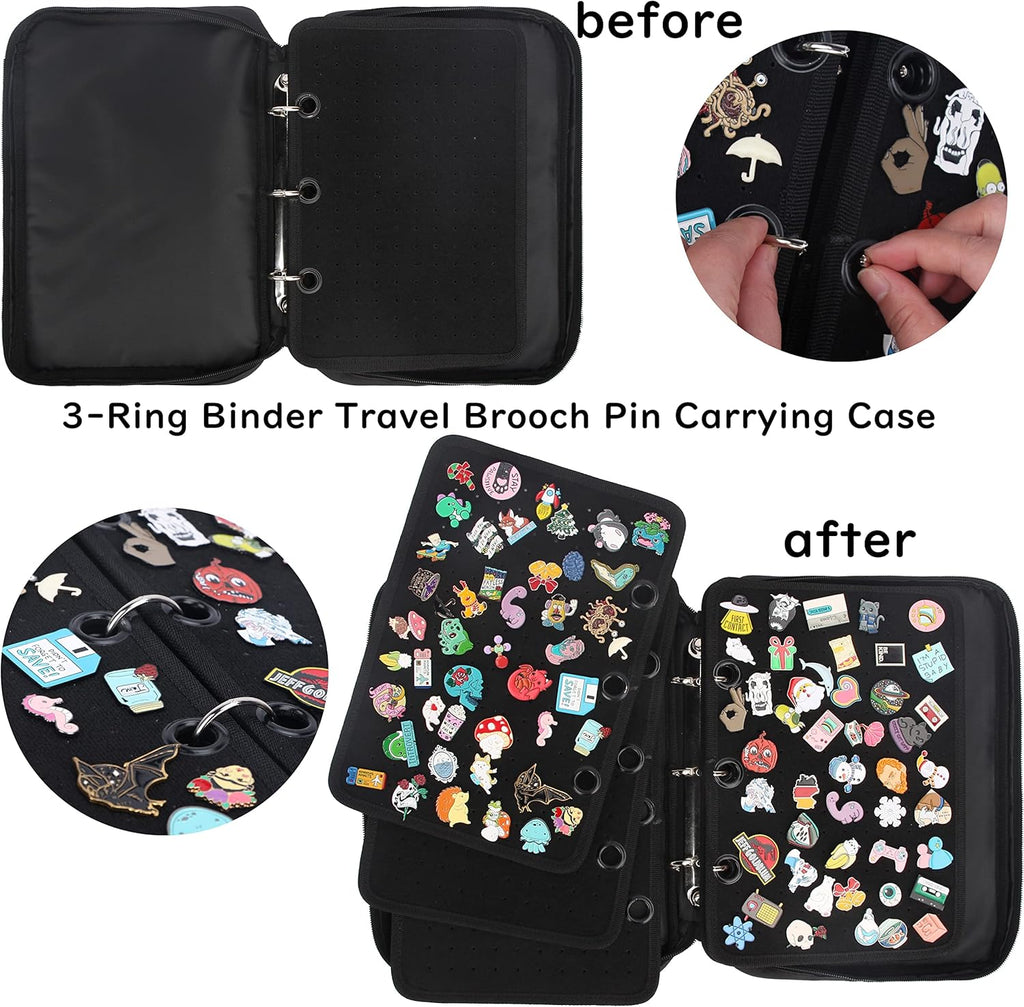 Enamel Pin Display Pages Pin Carrying Case, Pins Collection Storage Organizer Case, Travel Brooch Pin Display Bag (Pins Not Included)