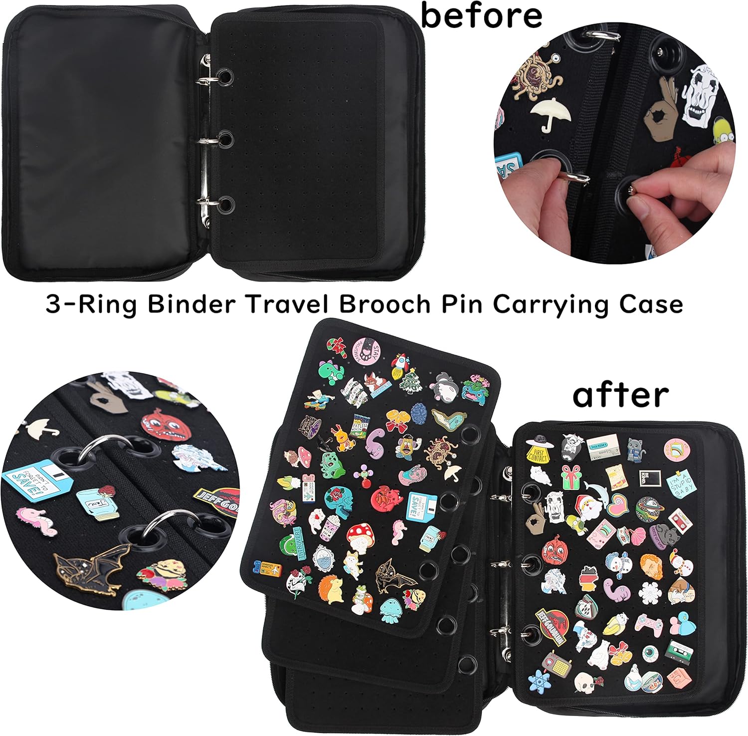 Enamel Pin Display Pages Pin Carrying Case, Pins Collection Storage Organizer Case, Travel Brooch Pin Display Bag (Pins Not Included)