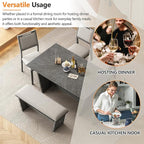 Merax 6-Piece Retro Dining Set, 1 Rectangular Table with Stable Trapezoidal Table Base and 4 Upholstered Chairs and 1 Bench for Dining Room and Kitchen, Antique Gray