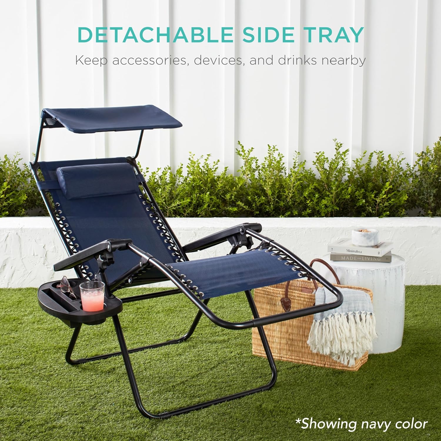 Best Choice Products Folding Zero Gravity Outdoor Recliner Patio Lounge Chair w/Adjustable Canopy Shade, Headrest, Side Accessory Tray, Textilene Mesh - Bubblegum Pink