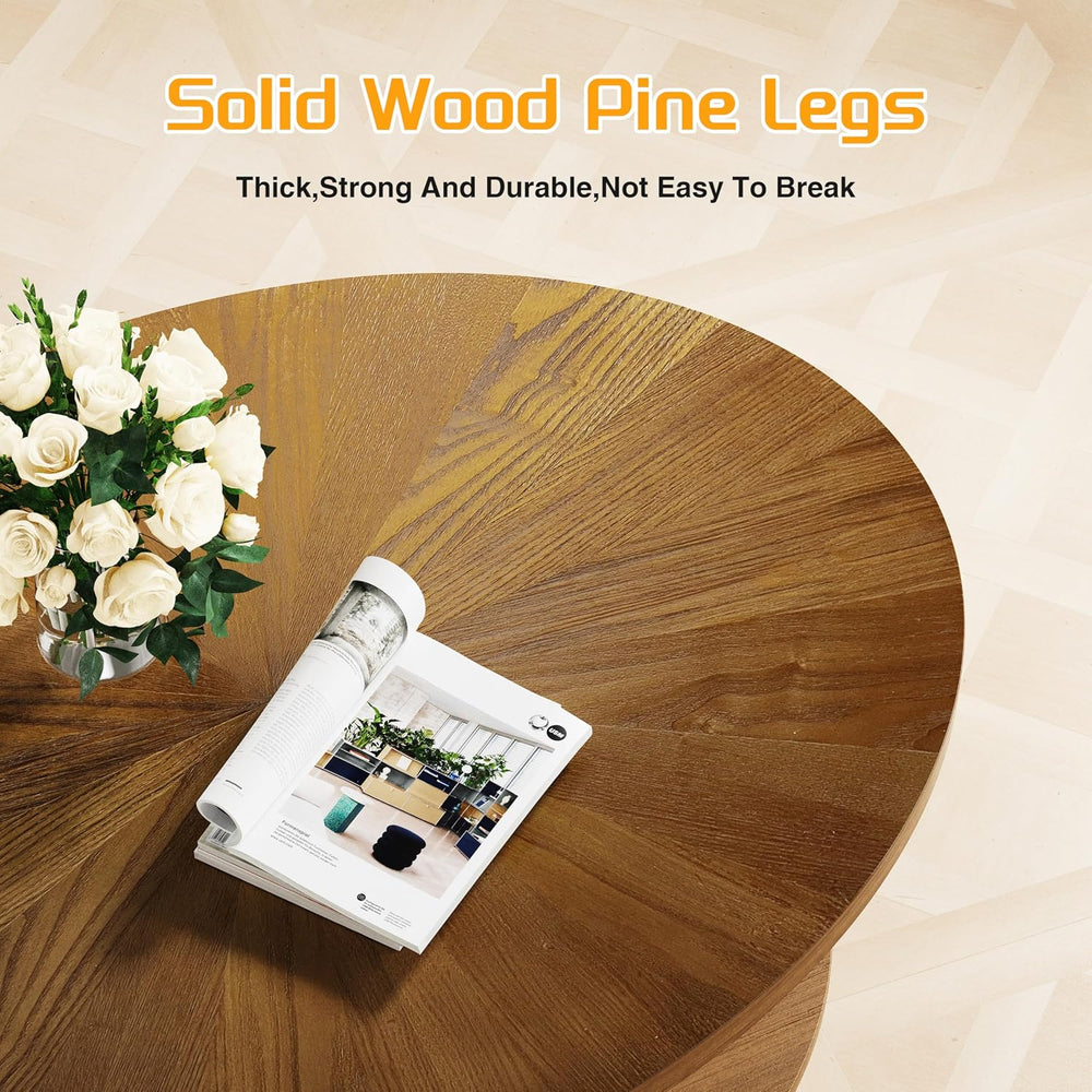 Solid Wood Oval Coffee Table for Living Room, 2 Tier Farmhouse Coffee Table w...