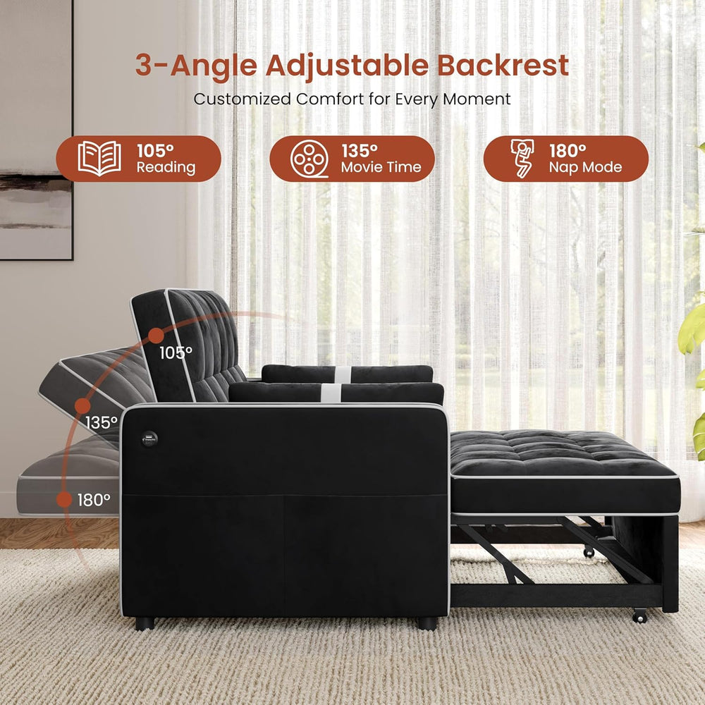 Yaheetech 3 in 1 Sofa Bed Convertible Velvet Sofa Pull Out Couch Folding Love...
