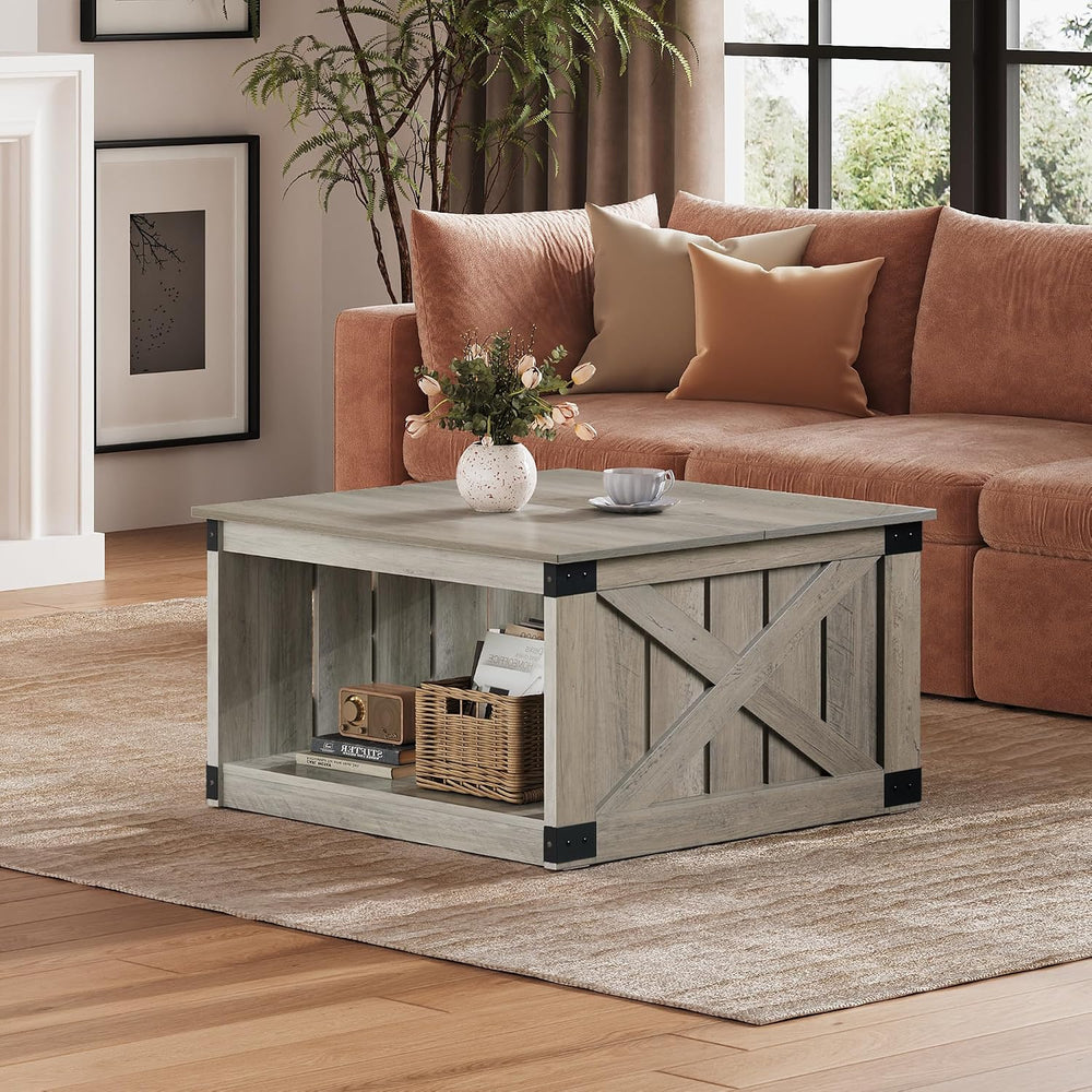 WLIVE Coffee Table, Farmhouse Coffee Table with Open Storage, 31.5" Wood...