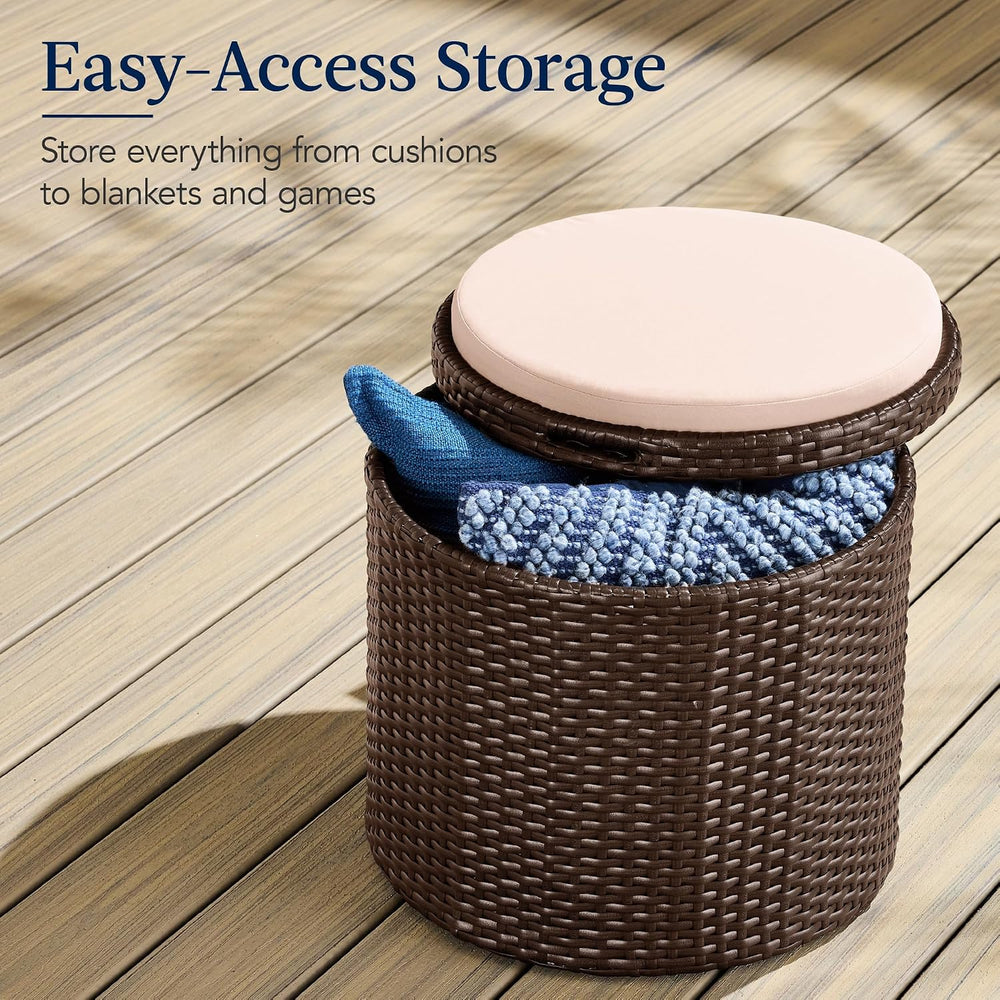 Best Choice Products Round Wicker Ottoman, Multipurpose Outdoor Furniture for...