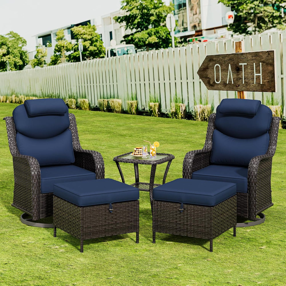 Patio Wicker Ottomans with Removable and Washable Covers, PE Rattan Outdoor F...