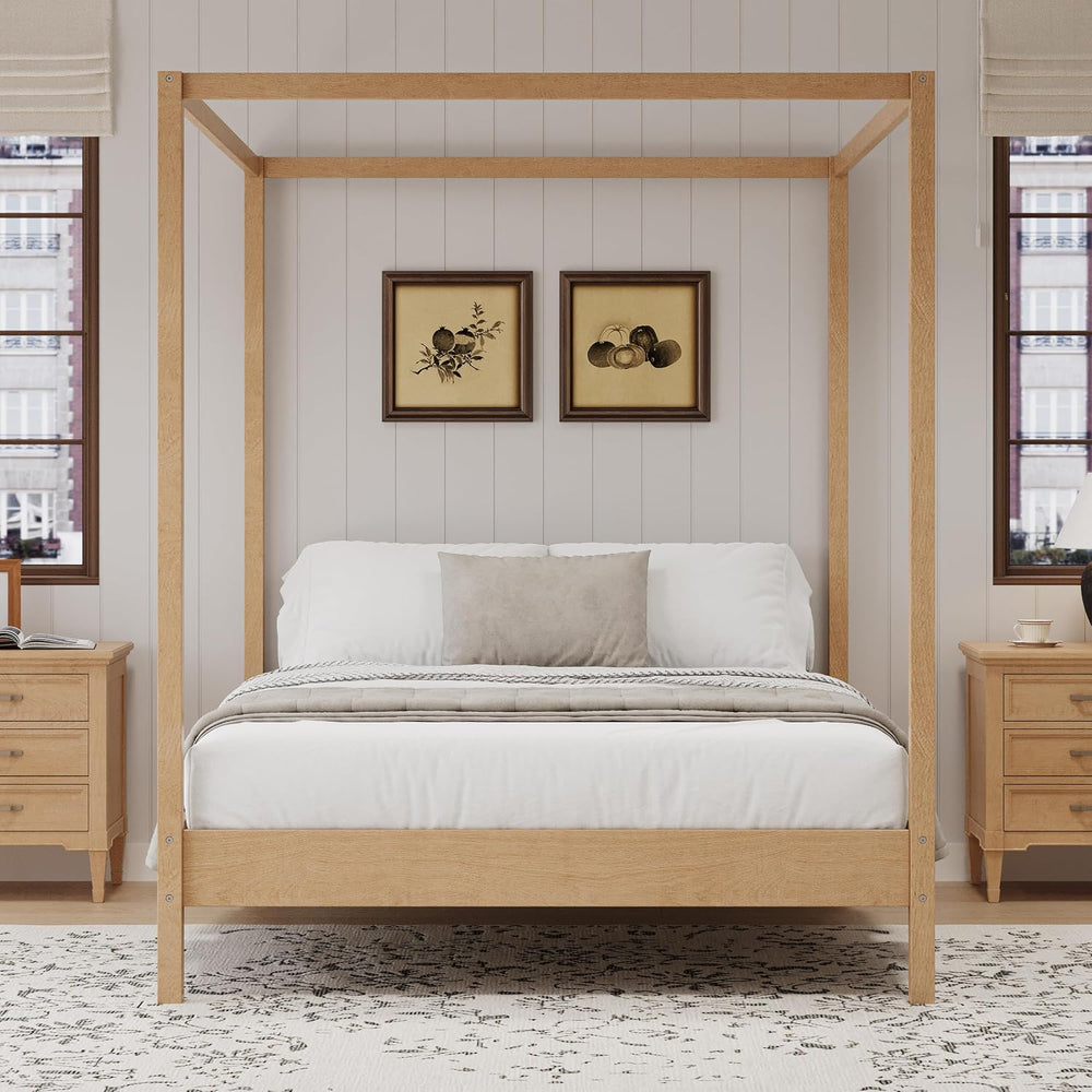 LUMISOL King Size Canopy Bed Frame, Solid Wood 4 Poster Canopy Platform Bed F...