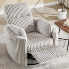 Power Recliner,Nursery Swivel Glider Rocking Chair with USB Port,Upholstered Adult Electric Recliner Rocking Chair with 2 Pillows for Living Room Bedroom(Lightgrey Corduroy, Power-Driven)
