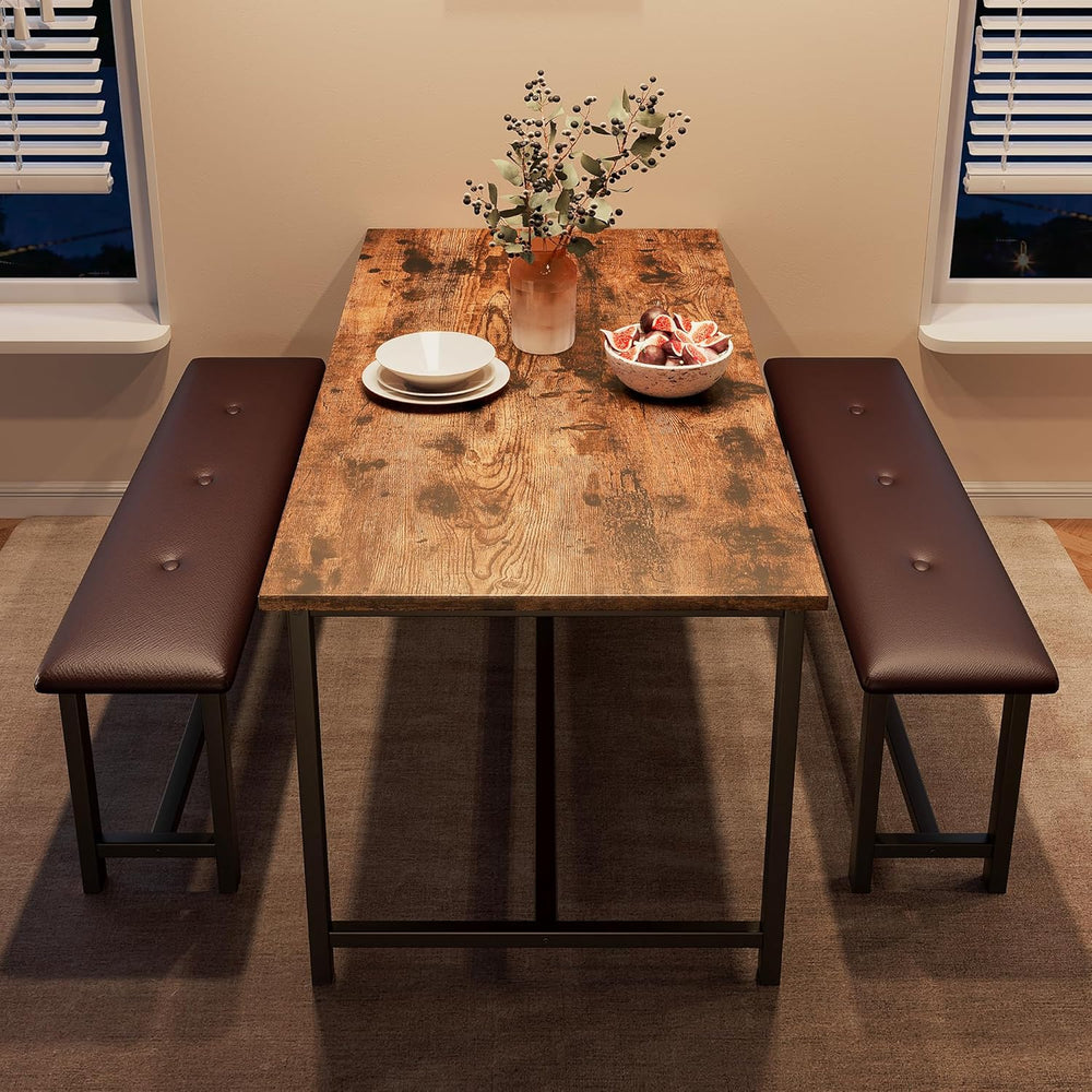 GarveeHome Dining Table Set for 4, Kitchen Table with 2 Upholstered Benches, ...