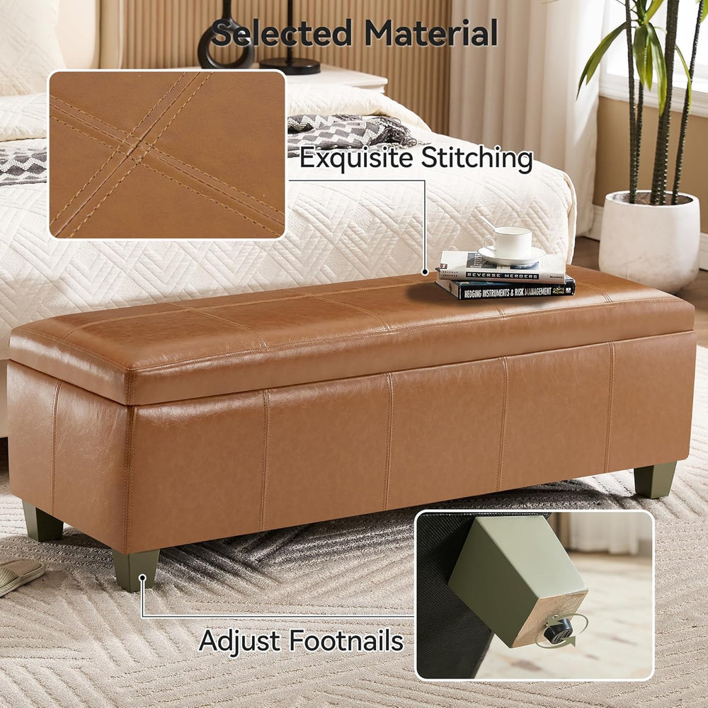 WUTUTUEE 51" Faux Leather Storage Ottoman, Stitch Tufted Rectangle Uphol...
