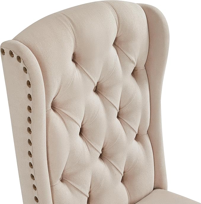 Yaheetech Upholstered Dining Chairs Set of 4 Button Tufted Kitchen Chairs with Solid Wood Legs and Nailhead Trims for Dining Room, Living Room, Restaurant, Beige