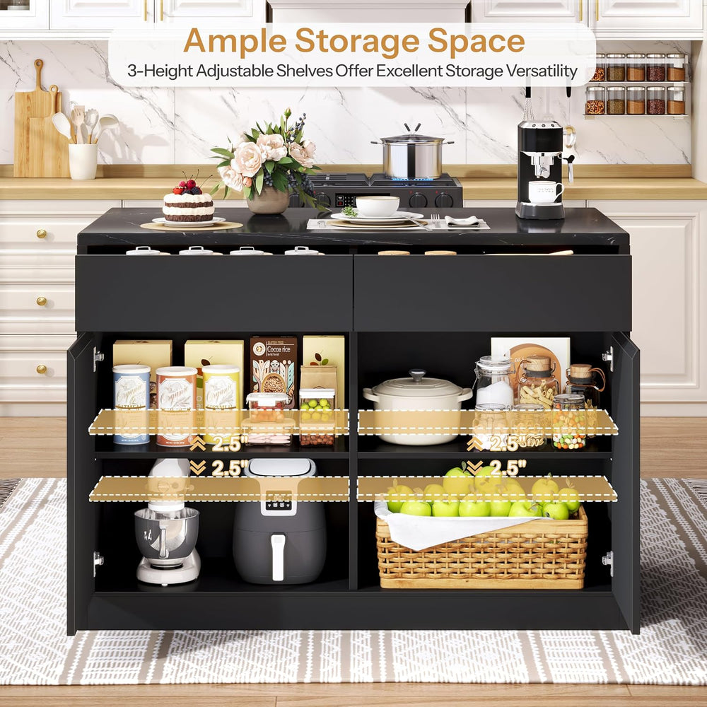 DynJest Kitchen Island with Storage, 47.2" Large Faux Marble Countertop ...