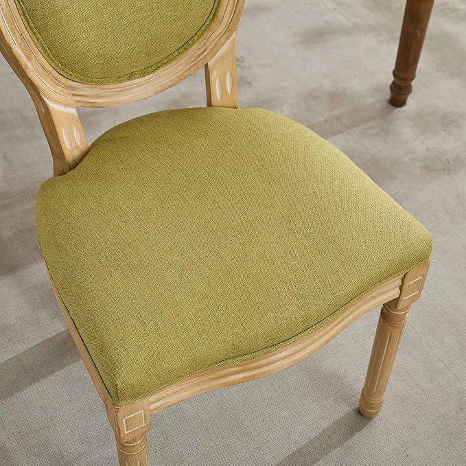 French Country Dining Chairs Set of 2,Farmhouse Upholstered Dining Room Chairs with Round Back and Solid Leg,Fabric Kitchen Side Chairs for Kitchen/Bedroom/Dining Room,Green